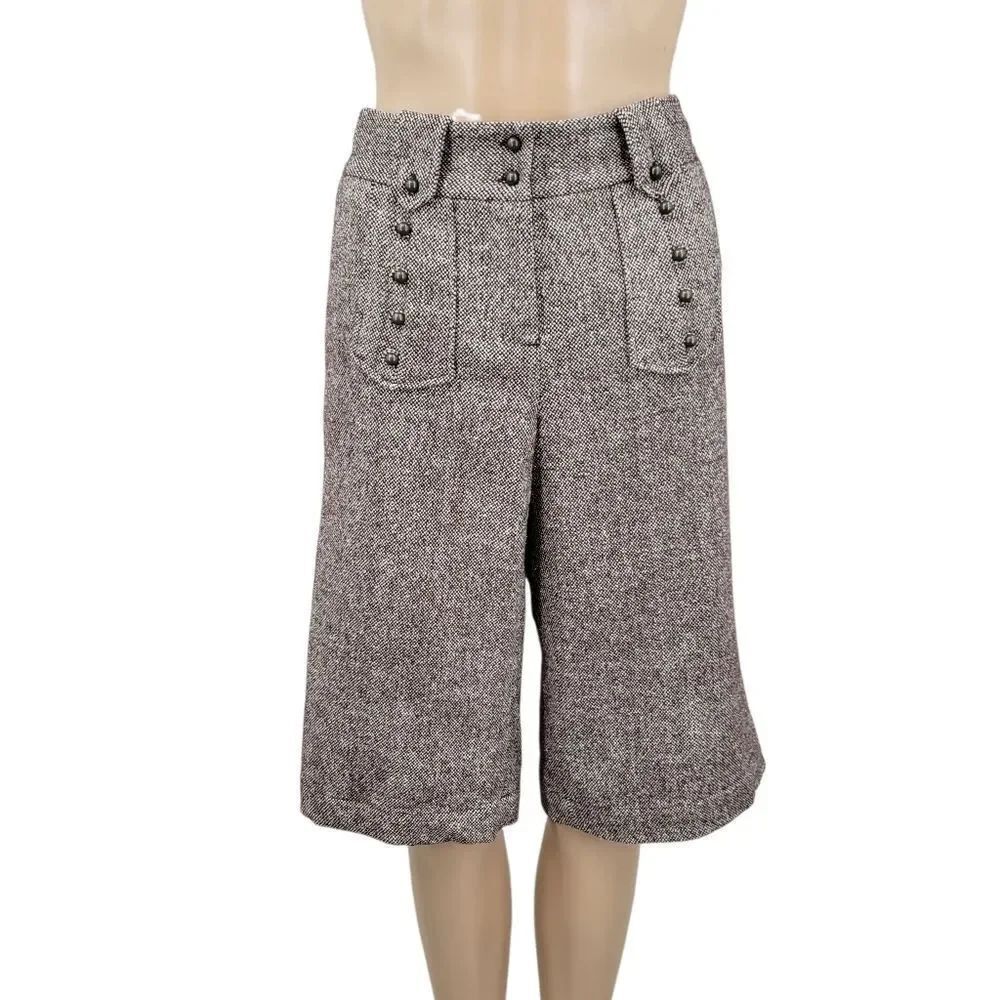 Boston Proper Wool Silk Blend Tweed Bremuda Trouser Shorts Double Breasted